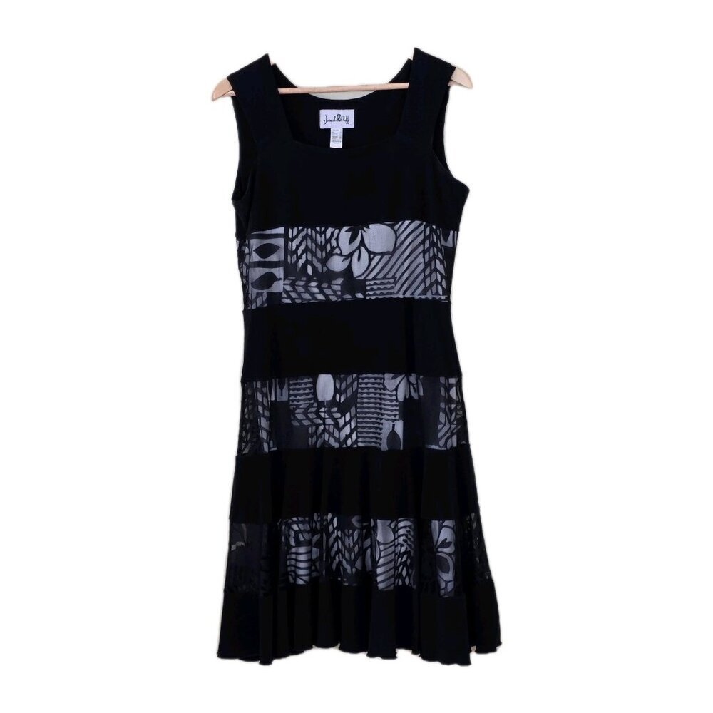 Joseph Ribkoff Dress US 12 Black White Lined Lace Panels Fairy Grunge Whimsigoth - Picture 1 of 16